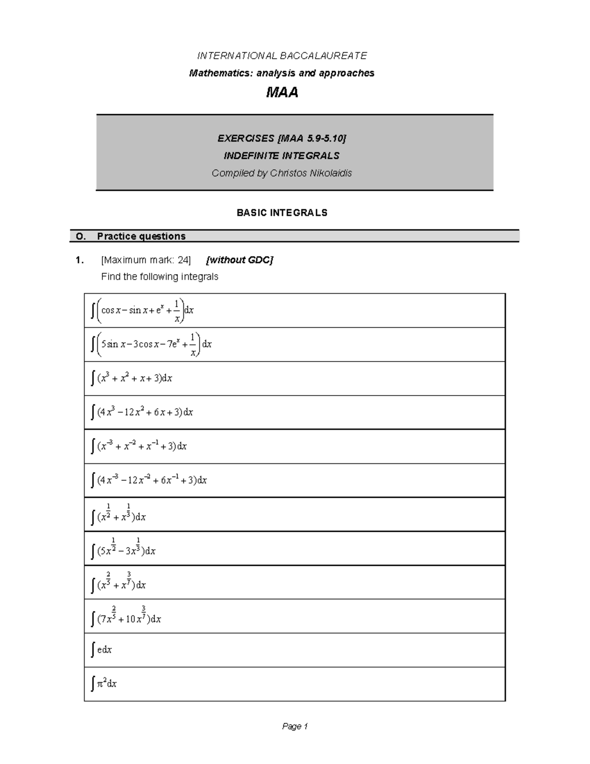 [MAA 5.9-5.10] Indefinite Integrals Practice Questions - Studocu
