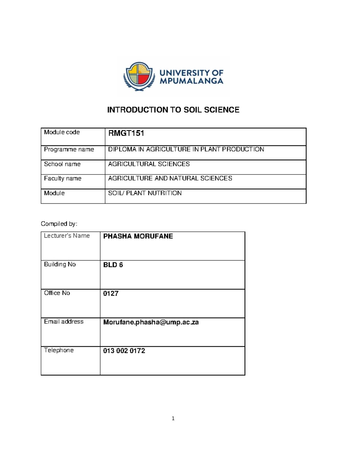 Soil Plant Nutrients: Self Study for RMGT151 in Agriculture - Studocu