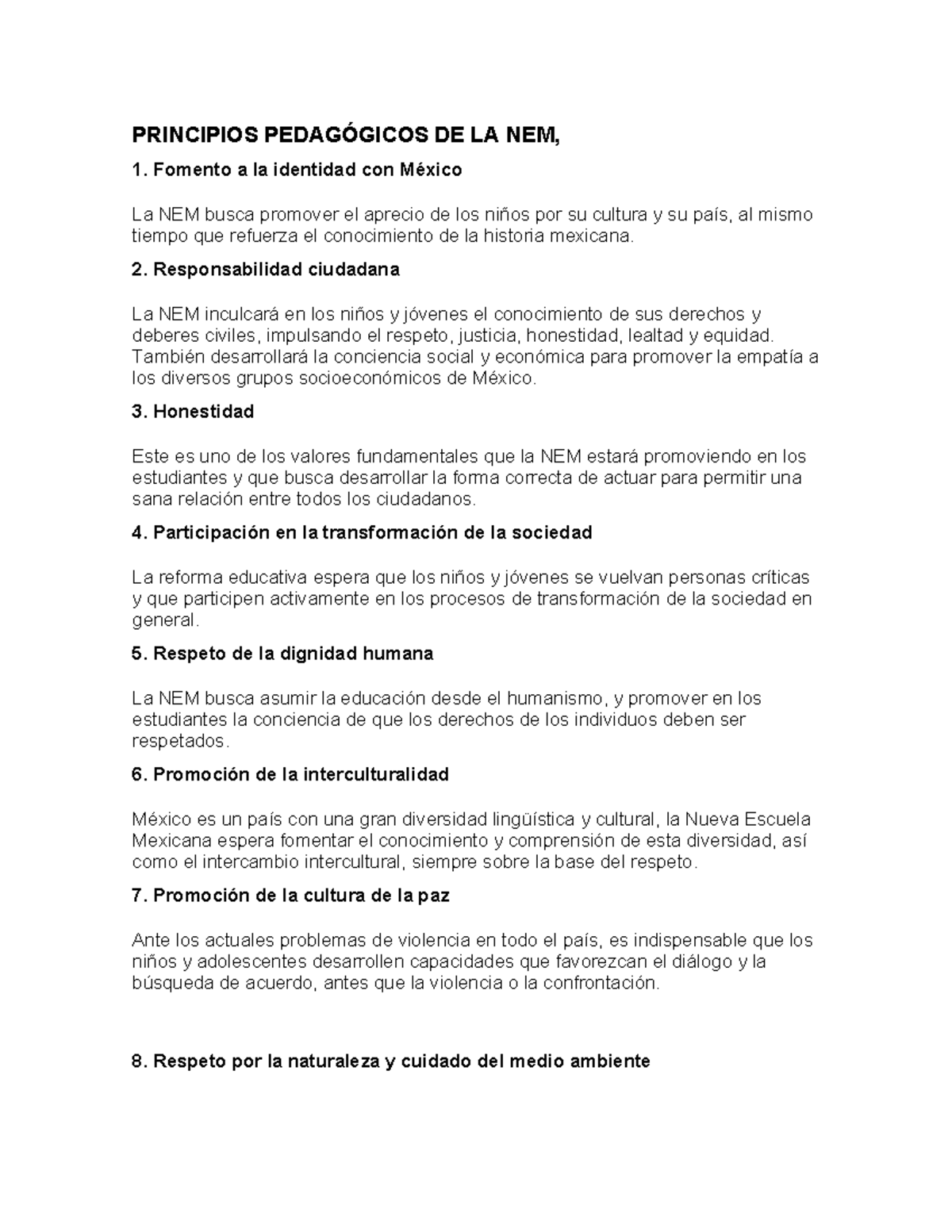 Principios Pedagógicos de la Nueva Escuela Mexicana (NEM) - Studocu