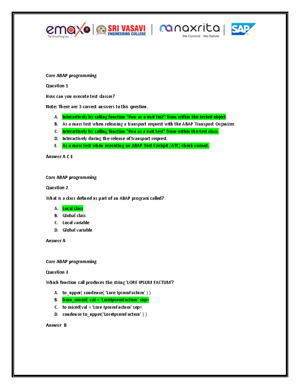 Core ABAP Programming Assessment Questions and Answers - Studocu