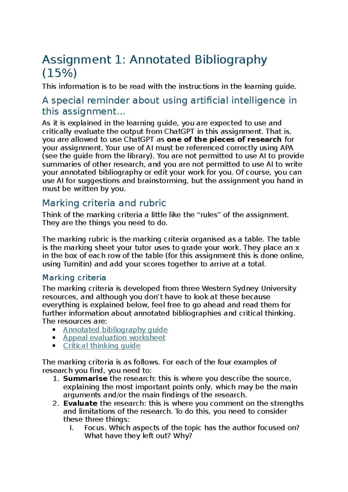Annotated Bibliography Assignment 1 - Assignment 1: Annotated ...