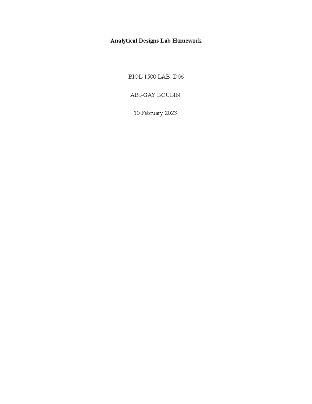 BIOL 1500 Lab 3: Analytical Designs Homework Analysis - Studocu