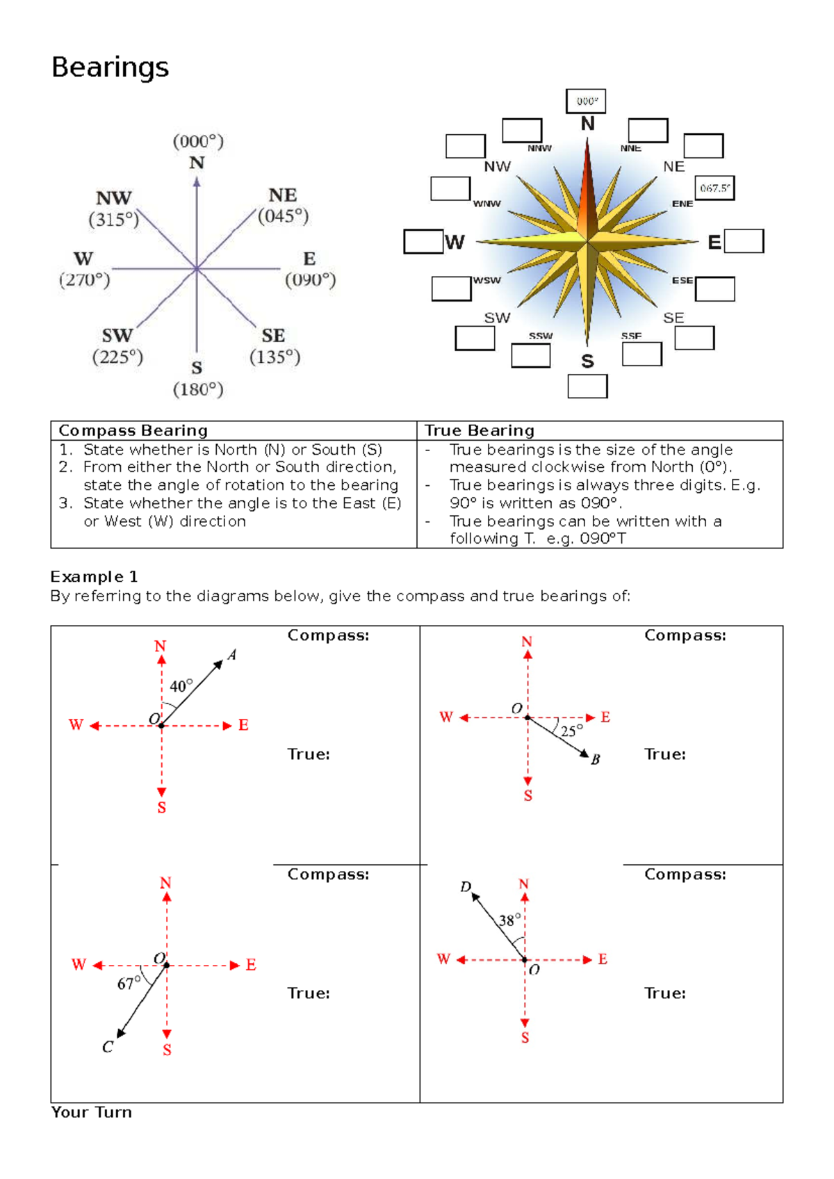 Bearings and Compass Directions: Understanding True Bearings - Studocu