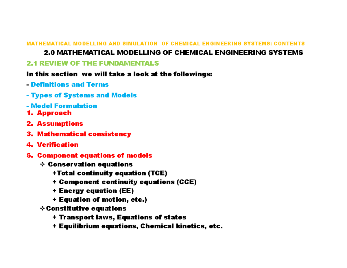 Mathematical Modeling & Control of Chem Eng Systems (CHEN 503) - Studocu