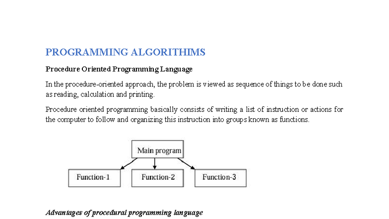 Lesson 3: Programming Algorithms in Procedure Oriented Programming ...