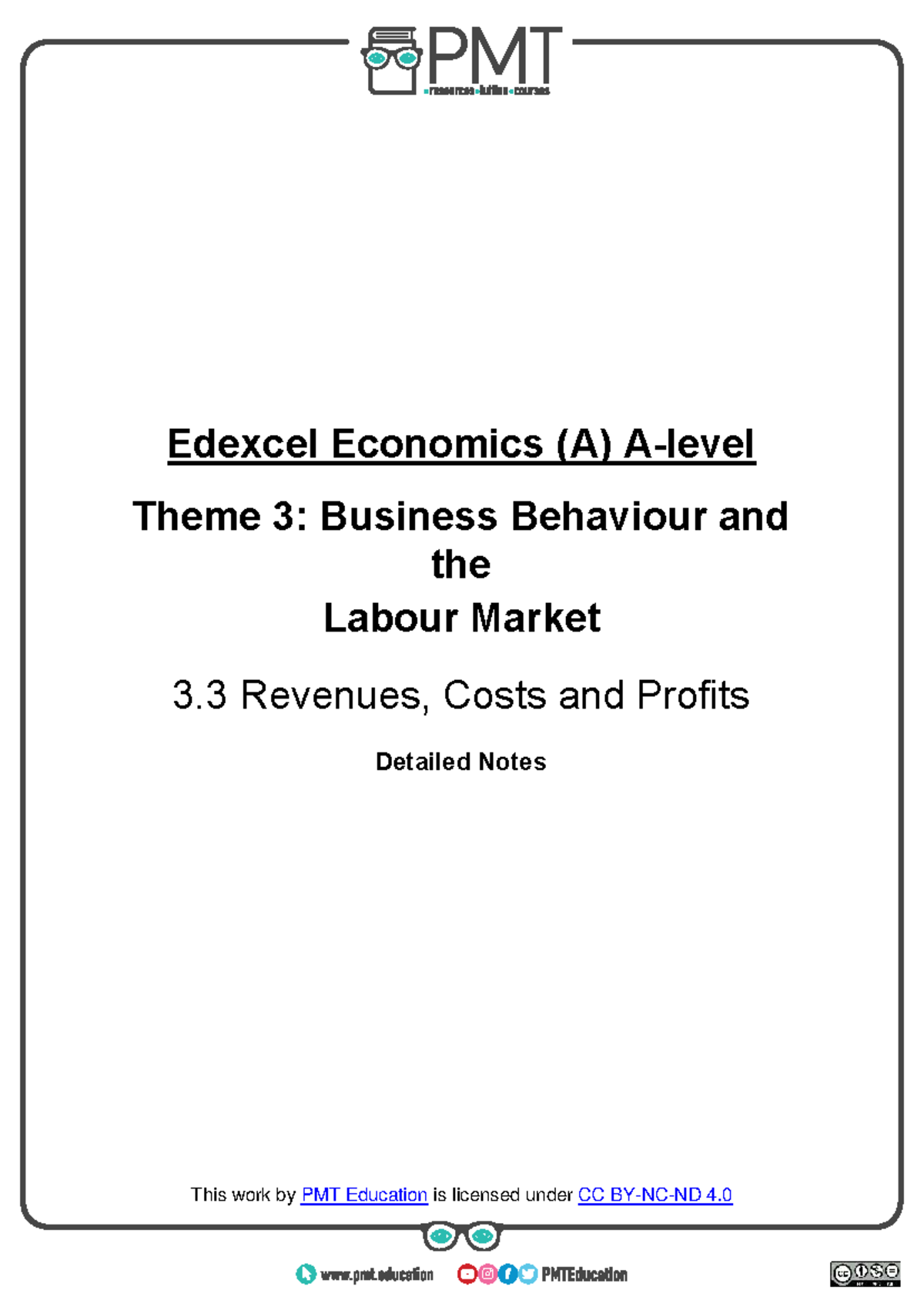 Edexcel Economics (A) Theme 3: Business Behaviour & Labour Market Notes ...