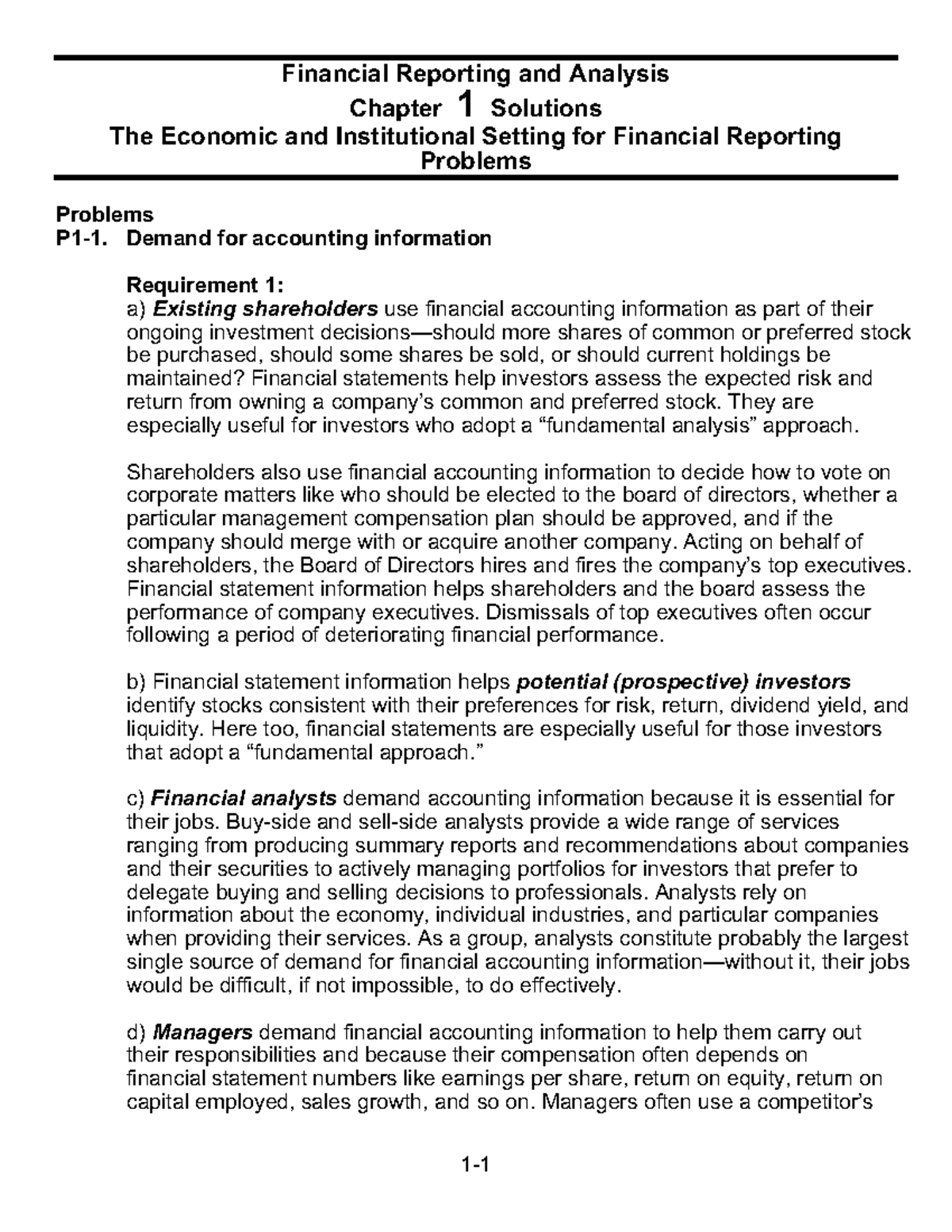 Chapter 1: Financial Analysis and Reporting Solutions (FIN 101) - Studocu