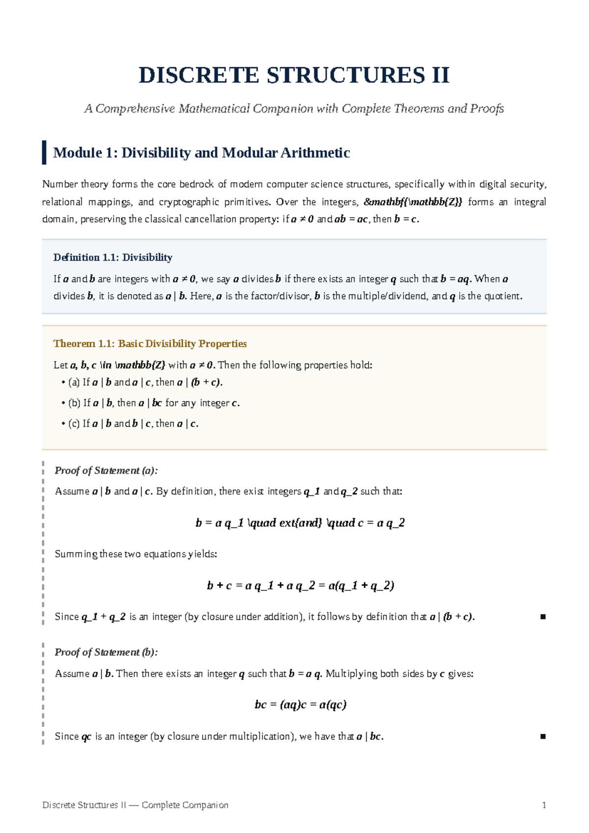 Discrete Structures II: Comprehensive Summary of Key Concepts and ...