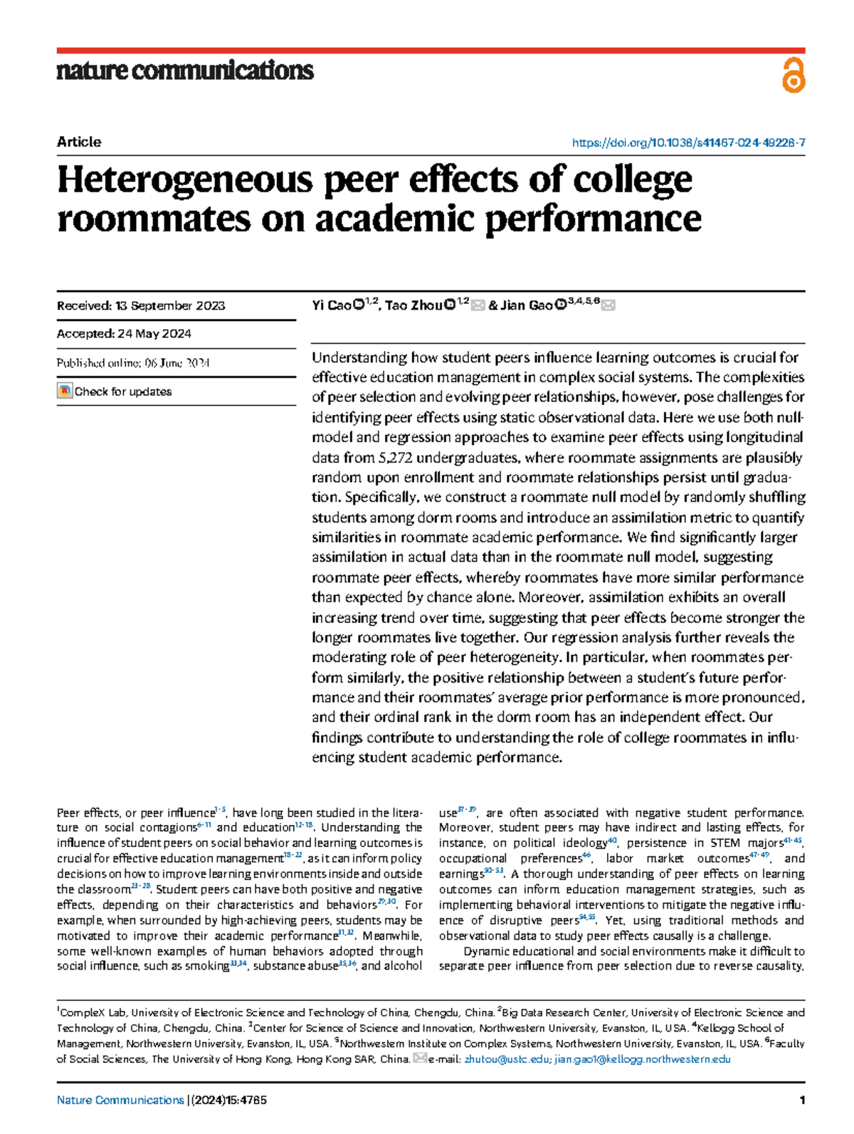 Heterogeneous Peer Effects on Academic Performance: Insights from ...