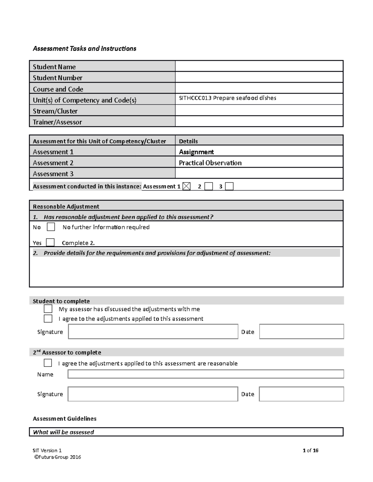 Sithccc 013 Assessment 1 -Assignment Alex - Assessment Tasks and ...