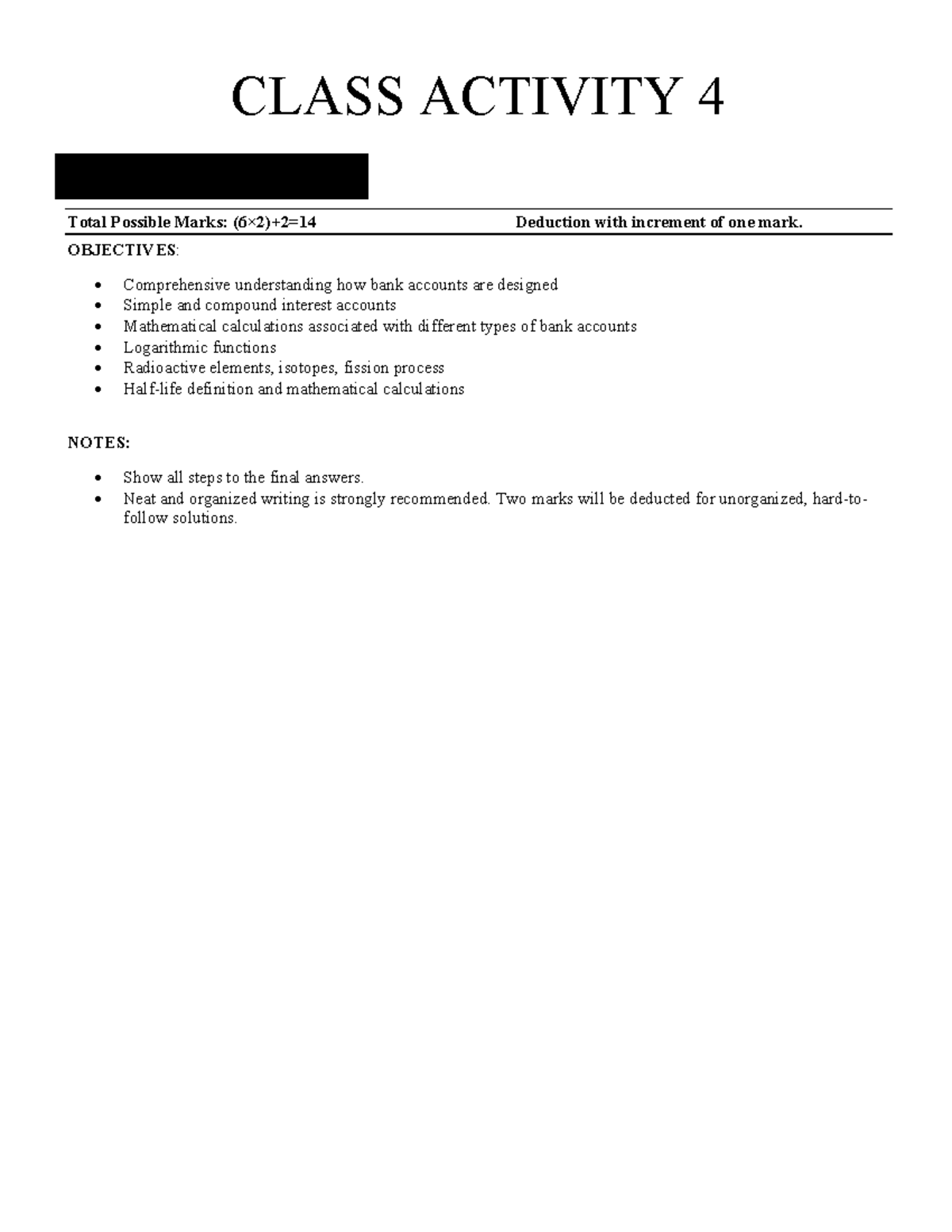 Class Activity 4 - GNED 1101 - CLASS ACTIVITY 4 Total Possible Marks ...
