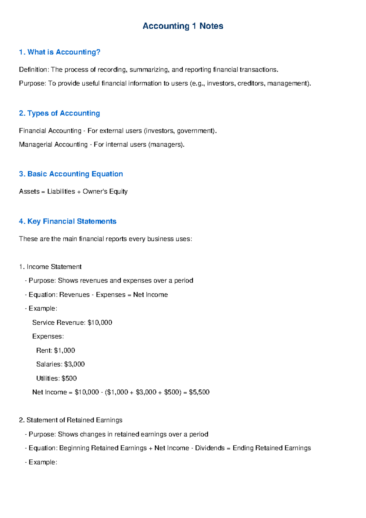 Accounting 1: Comprehensive Notes on Principles & Financial Statements ...