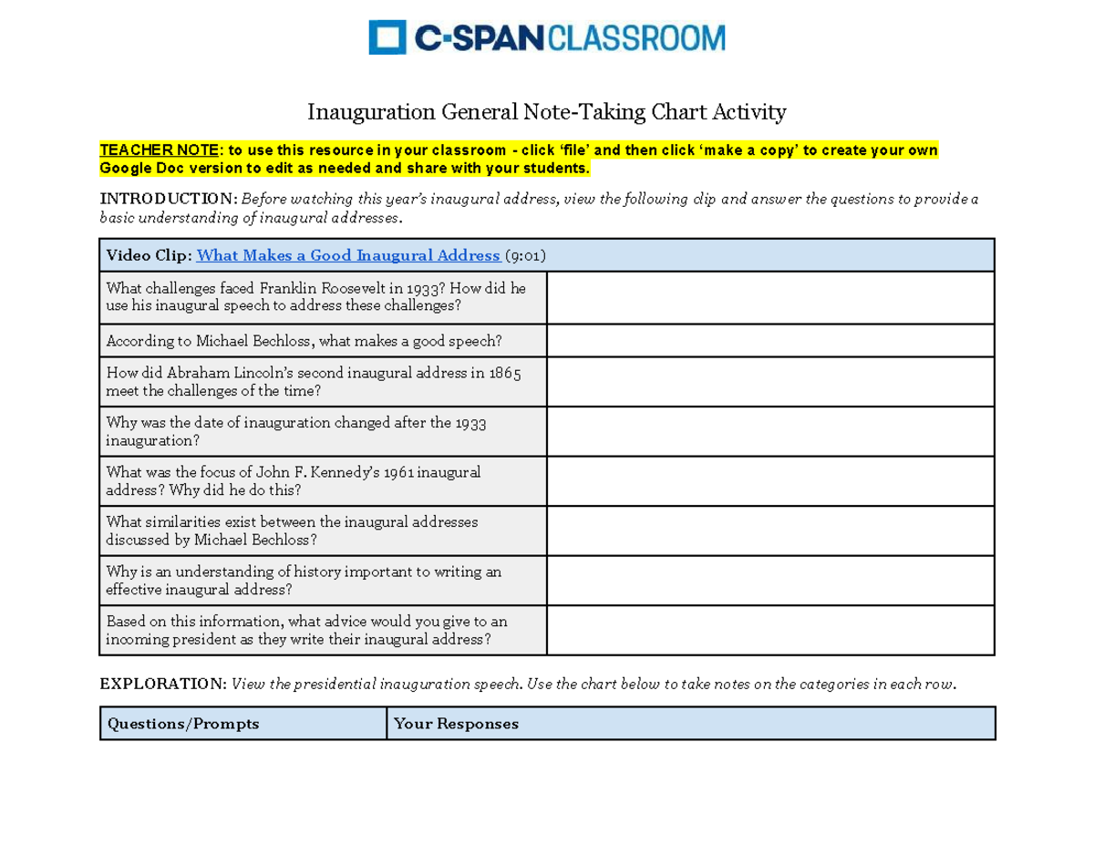 2025 Inauguration General Note-Taking Chart (1) - Inauguration General ...
