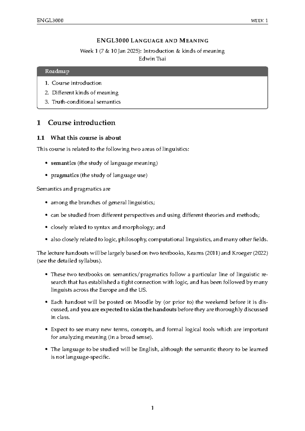 ENGL3000 Week 1: Intro to Semantics and Pragmatics Concepts - Studocu