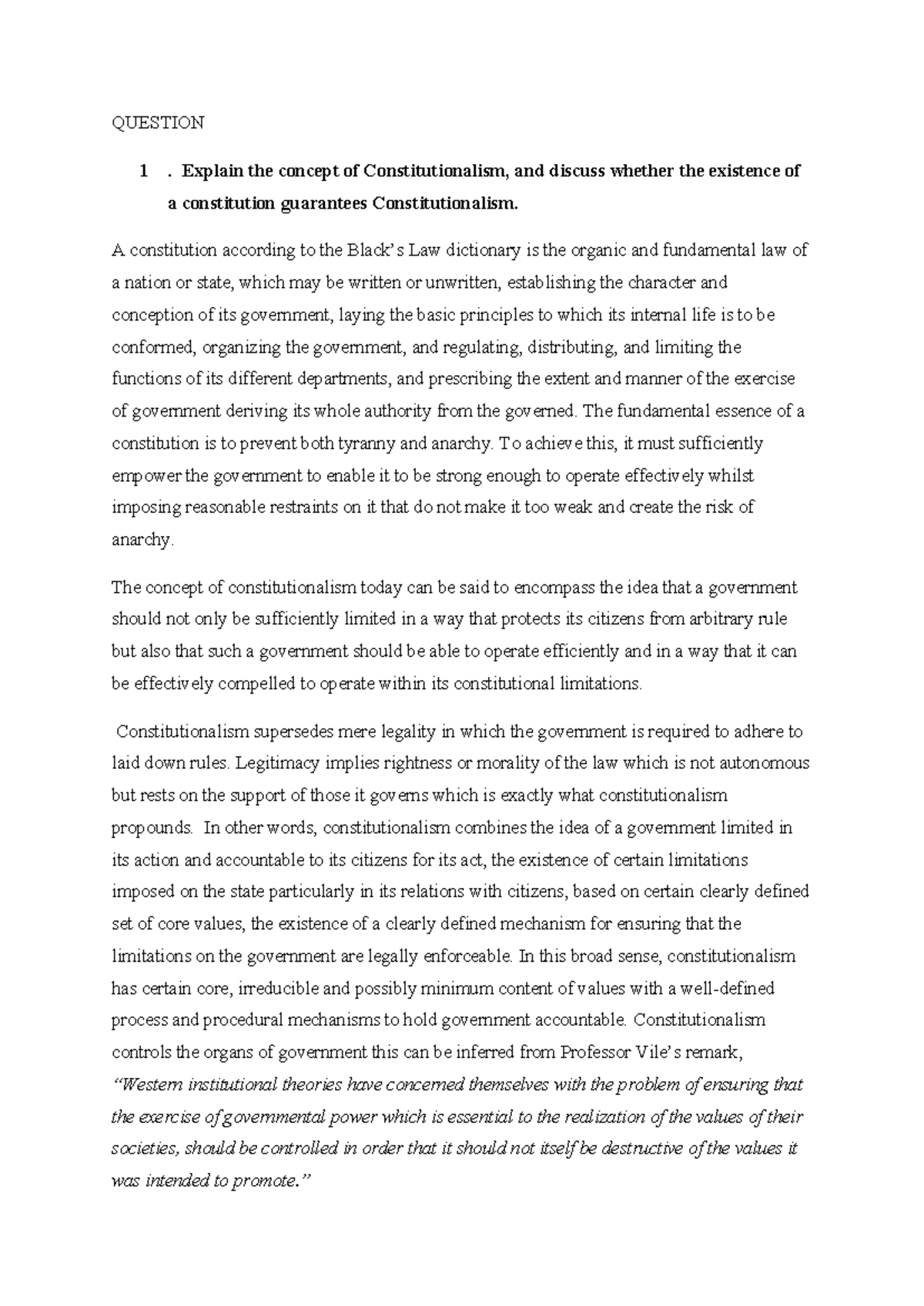 Examining Constitutionalism: Key Concepts and Limitations in Law - Studocu