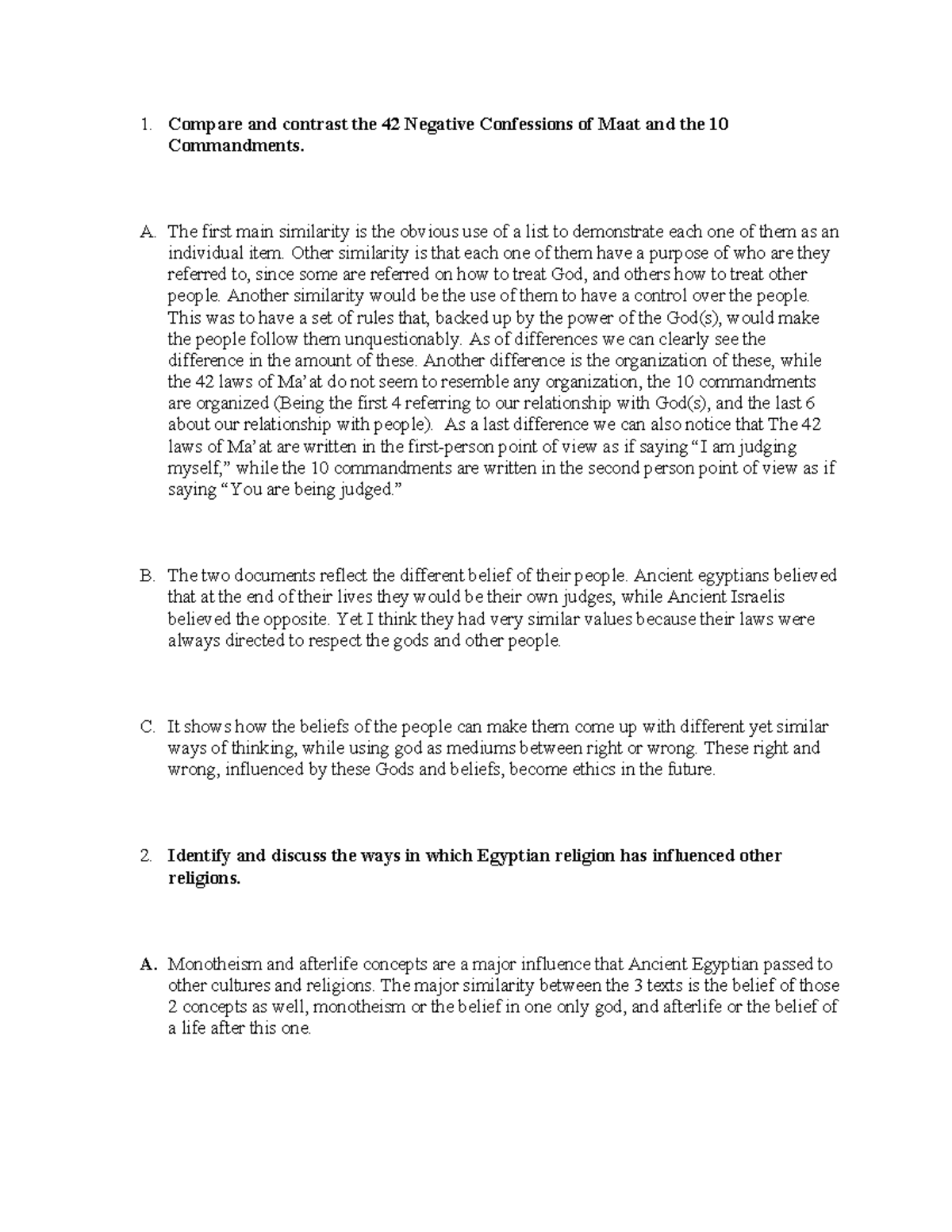 Comparative Analysis of Maat's 42 Negative Confessions & the 10 ...