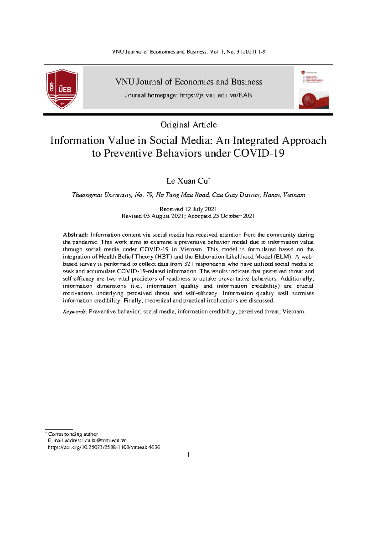 Mô hình nghiên cứu truyền thông Covid-19 - VNU Journal of Economics and ...