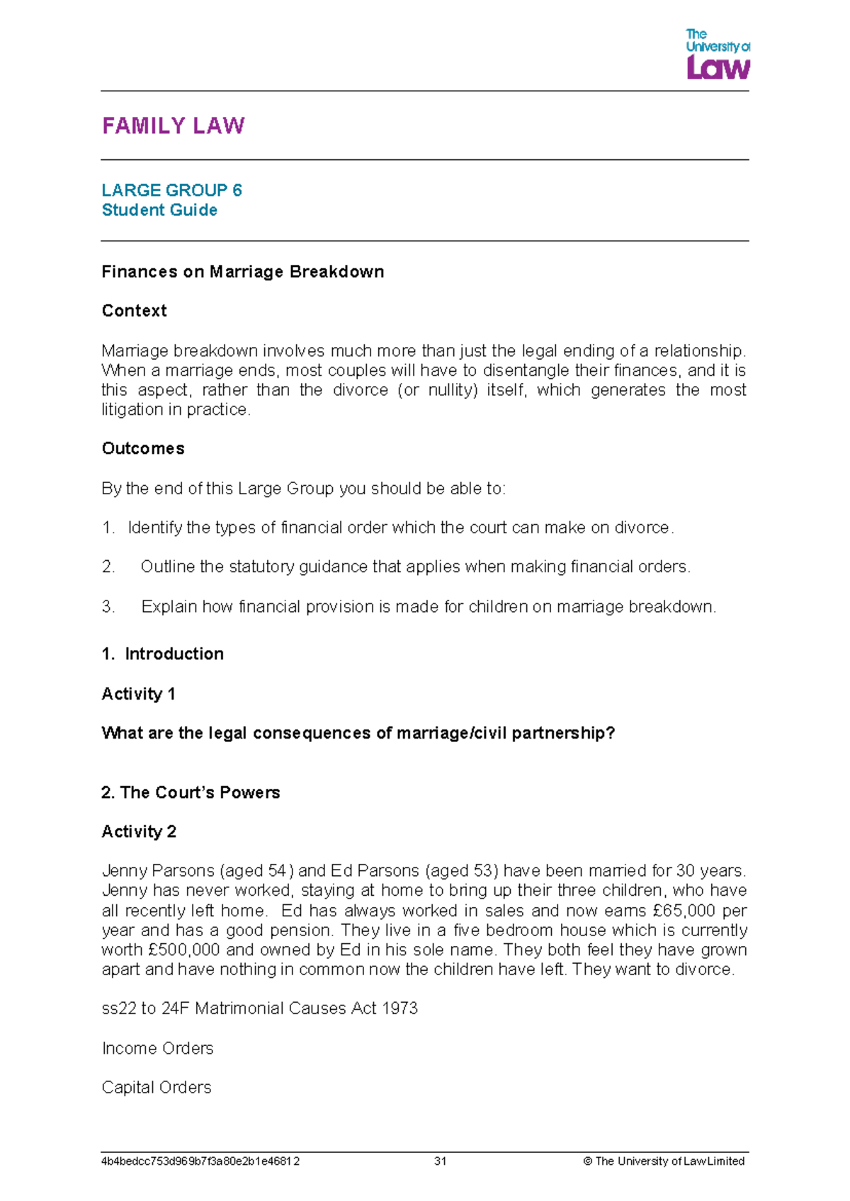 2223 fam lg06 ce01 student guide - FAMILY LAW LARGE GROUP 6 Student ...