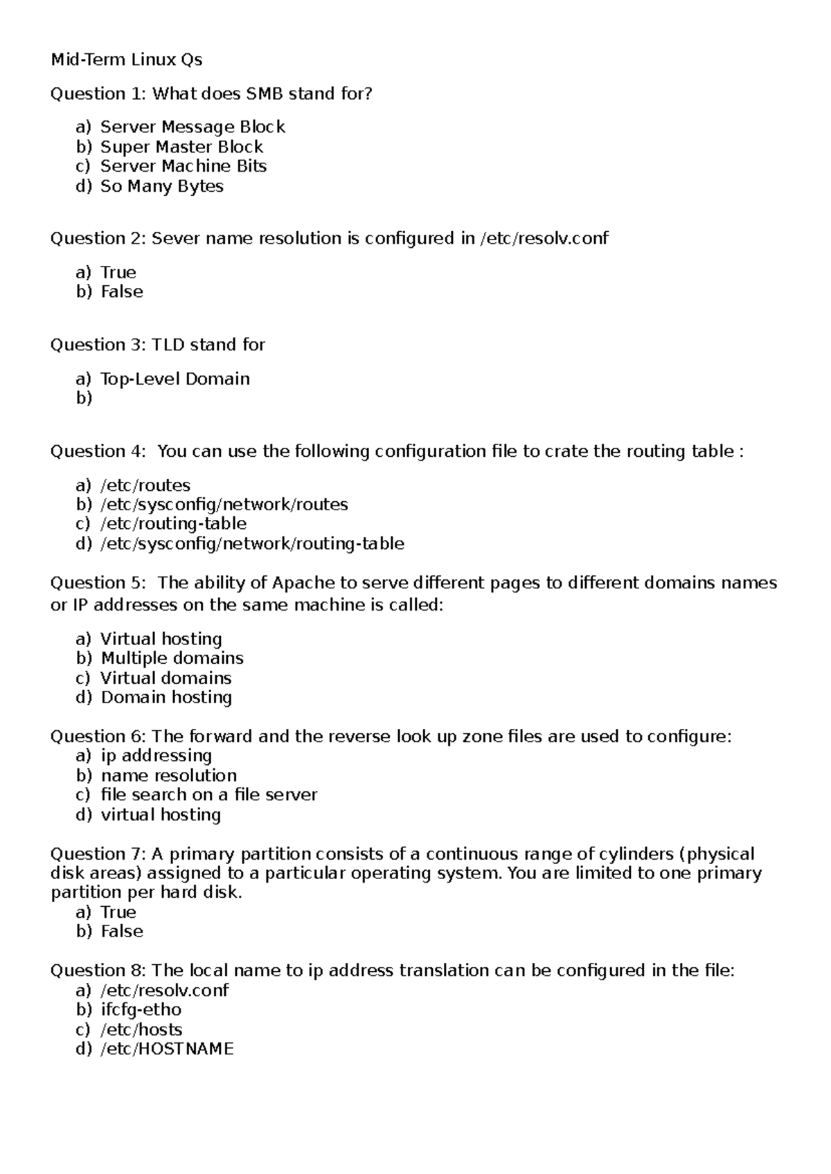 COMP3136 - Linux Quiz Questions and Answers - Studocu