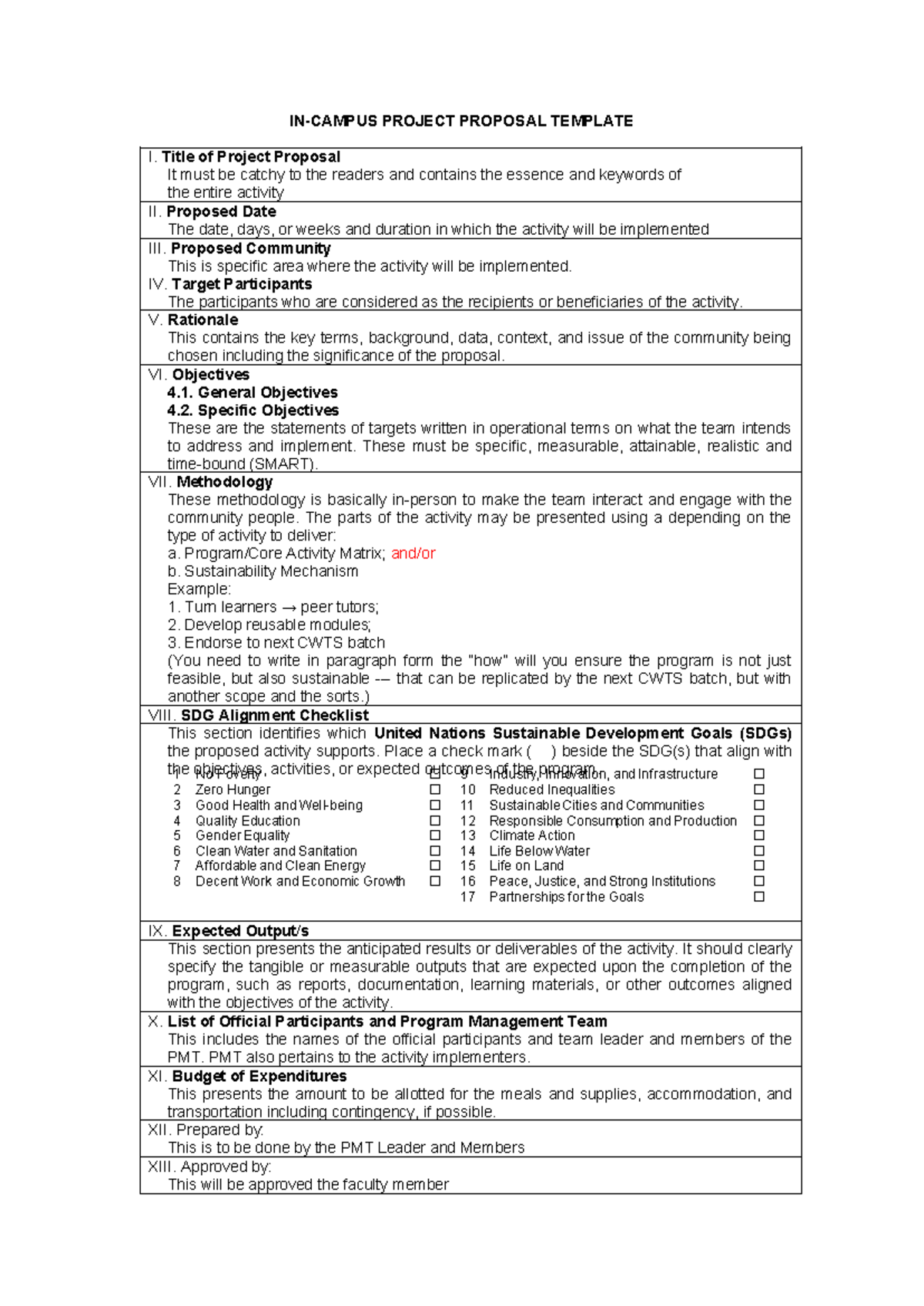 In-Campus Project Proposal Template: Guidelines and Structure - Studocu