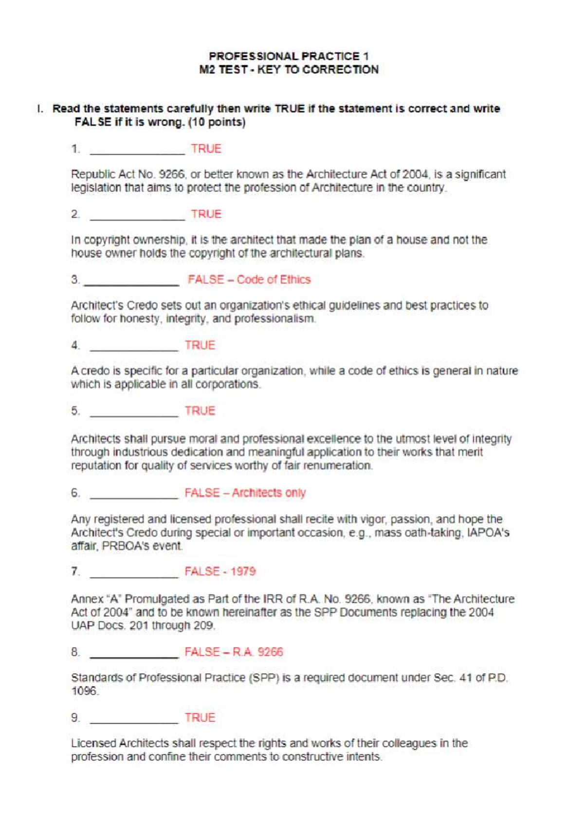 PROFESSIONAL PRACTICE 1 M2 TEST: KEY TO CORRECTION - Studocu