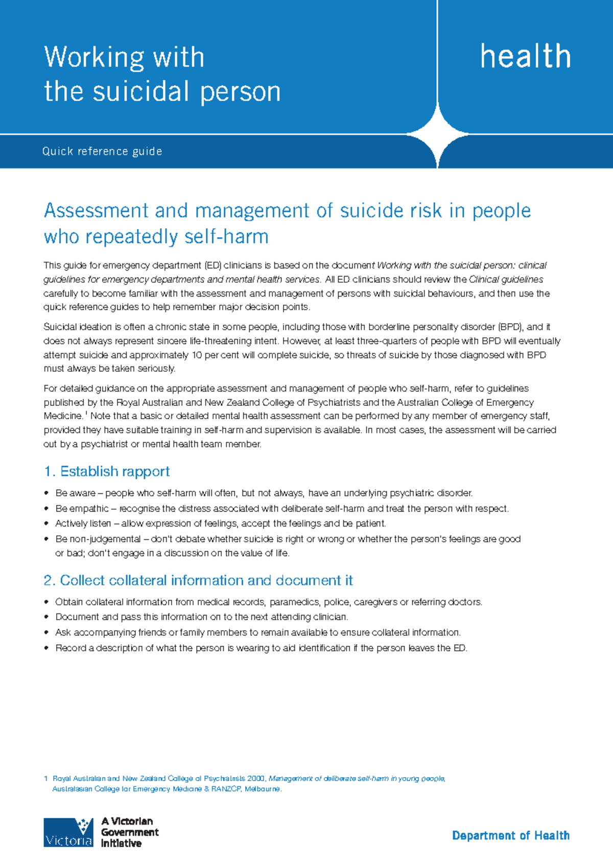 Assessment and Management of Suicide Risk: Quick Reference Guide - Studocu