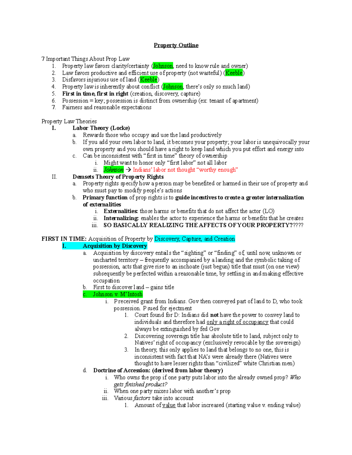 Property Law Outline: Key Concepts and Theories (LAW 101) - Studocu