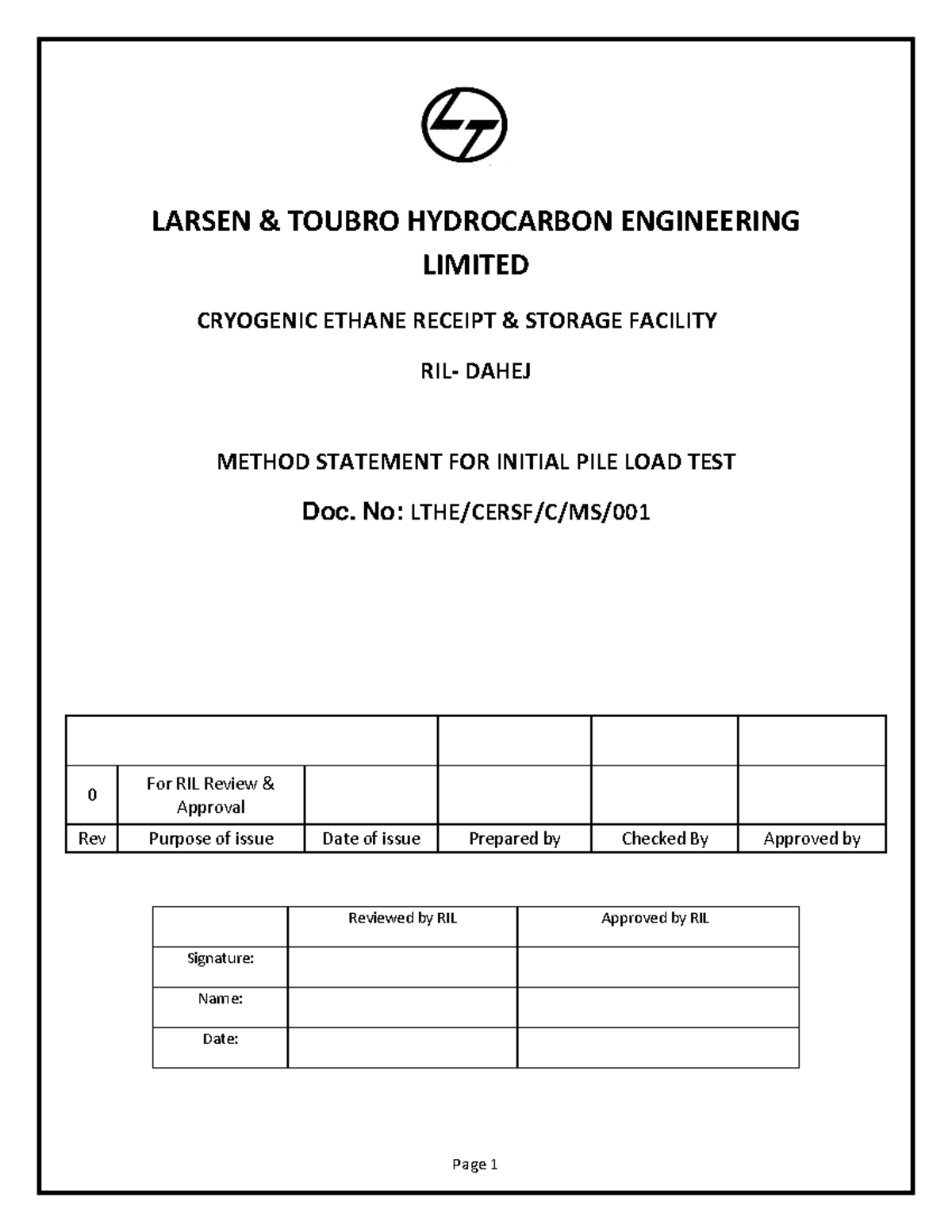 Method Statement for Pile Load Test - L&T Hydrocarbon Engineering - Studocu