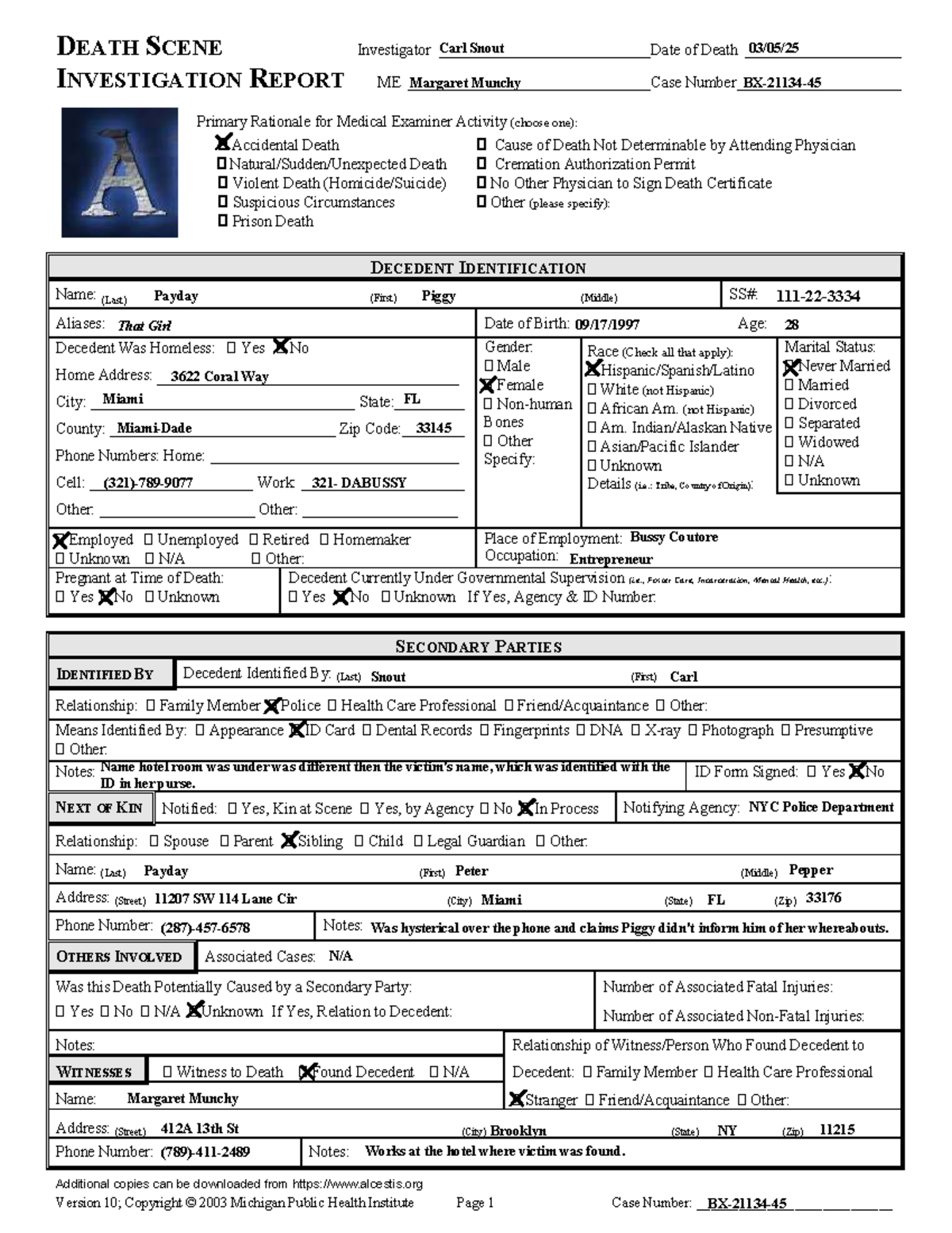 ME Case #12345: Death Investigation Report of Carl Snout - Studocu