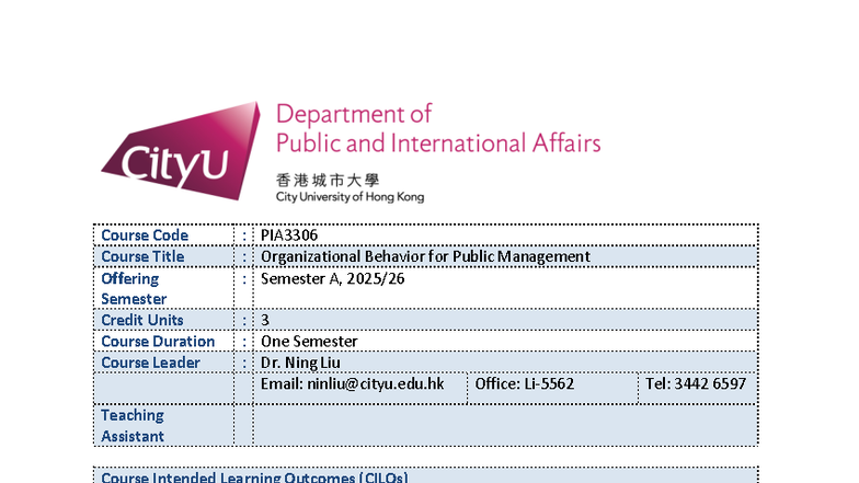 PIA3306 Course Outline-Sem A 202526 - Course Code : PIA 3306 Course ...