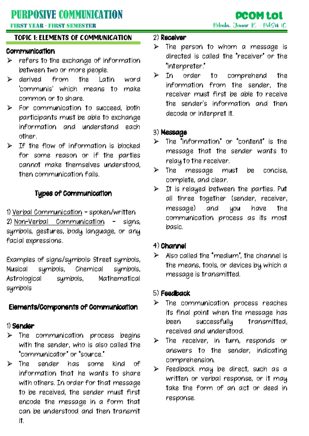 PCOM - Communication Principles and Ethical Framework Notes - Studocu