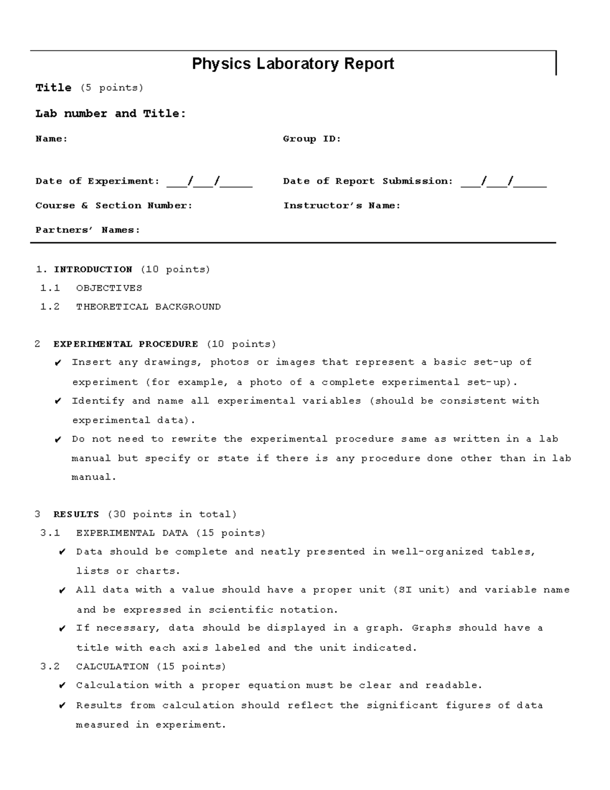 Physics Lab Report Template: Structure and Guidelines - Studocu
