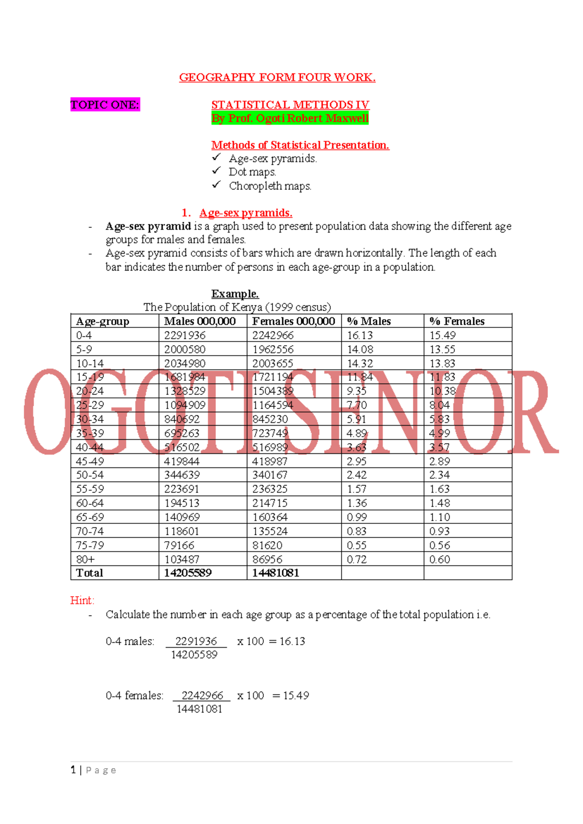 Geography Form Four: Statistical Methods IV - Prof. Ogoti R.M. - Studocu