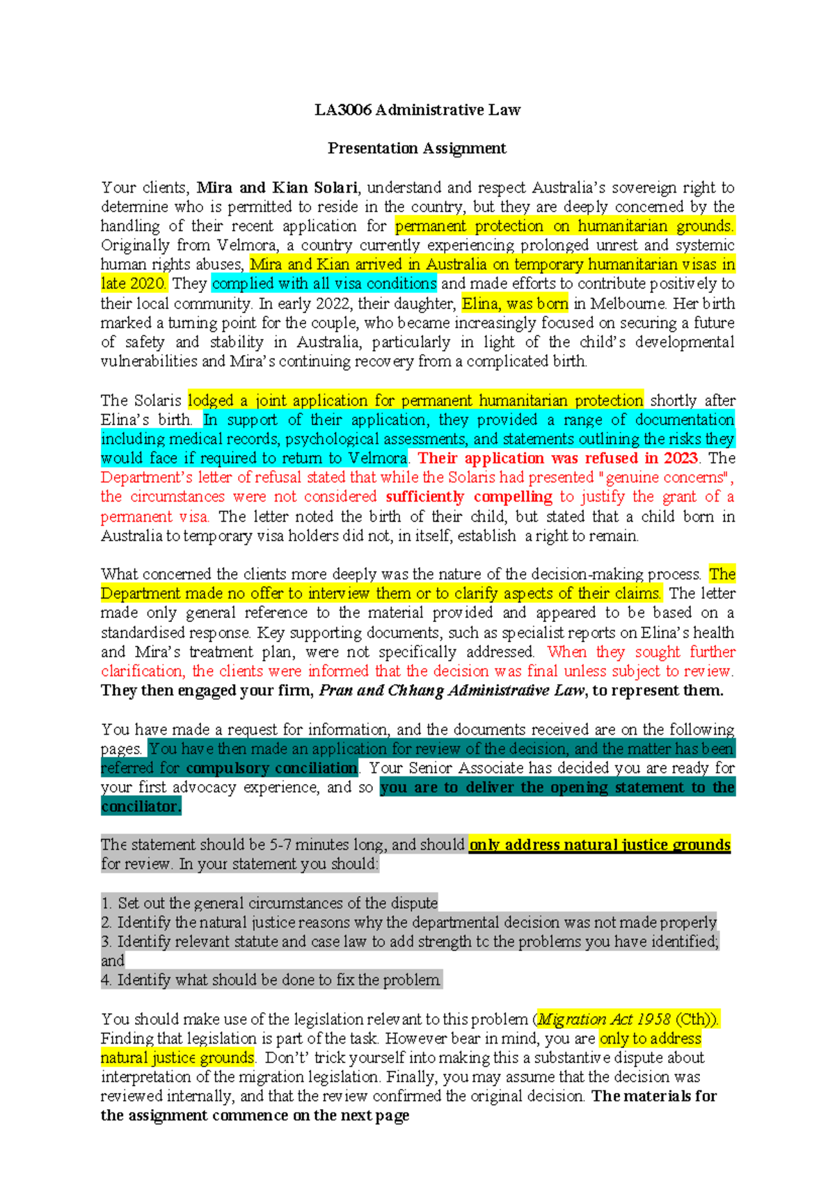 LA3006 Administrative Law: Conciliation Opening Statement for Solari ...