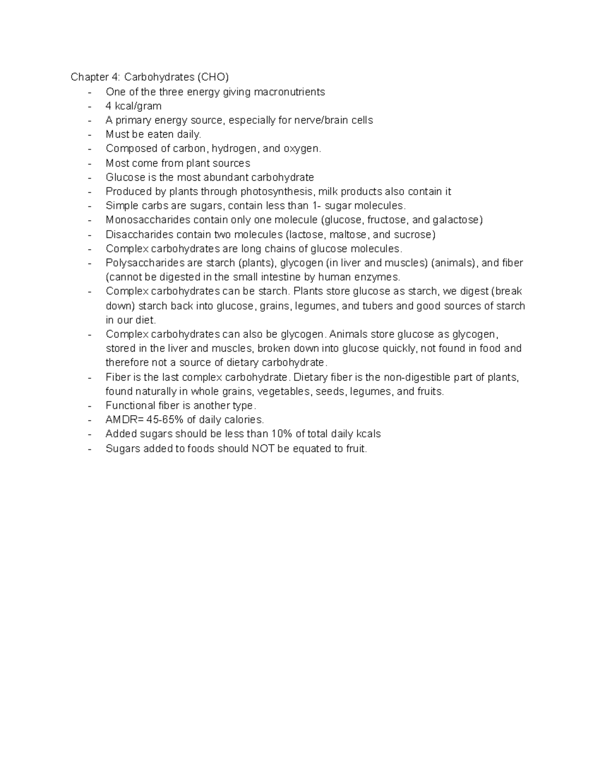 Chapter 4: Carbohydrates (CHO) - Lecture Notes Summary - Studocu