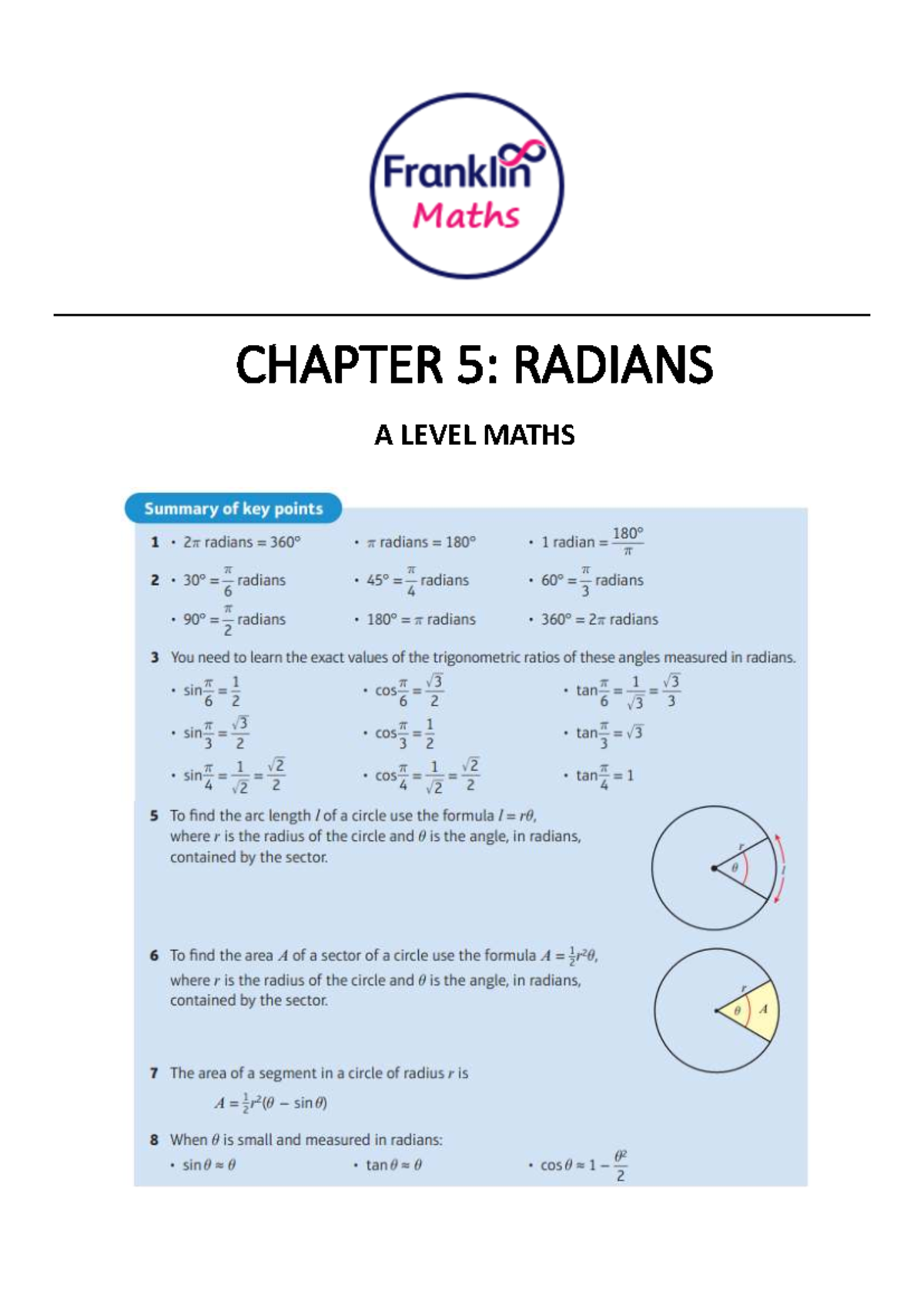 Chapter 5: Radians A Level Maths Notes and Worked Examples - Studocu