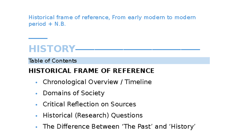 Historical Frame of Reference: From Early Modern to Modern Period (HIST ...