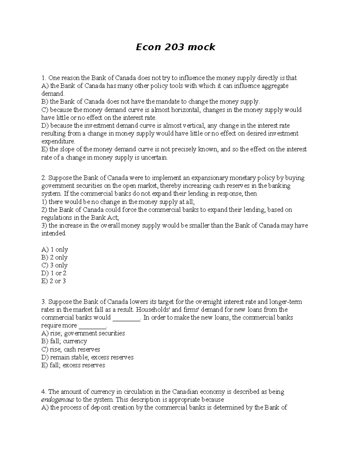 Econ 203 Final Exam Mock: Key Concepts and Practice Questions - Studocu