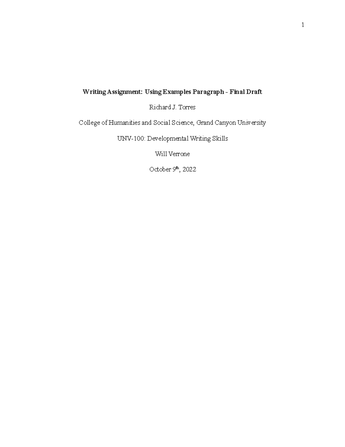 Final Draft-Writing Assignment Using Examples Paragraph - Deprecated ...