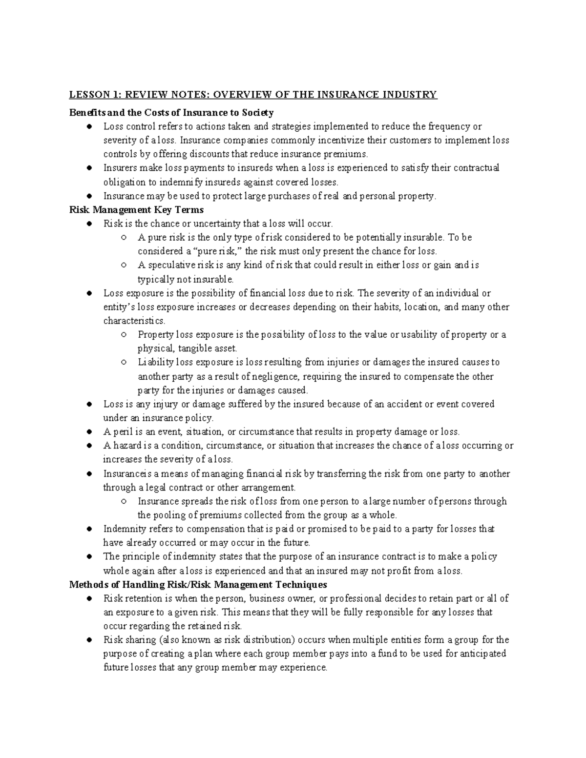 Overview of the Insurance Industry: Review Notes and Key Concepts ...