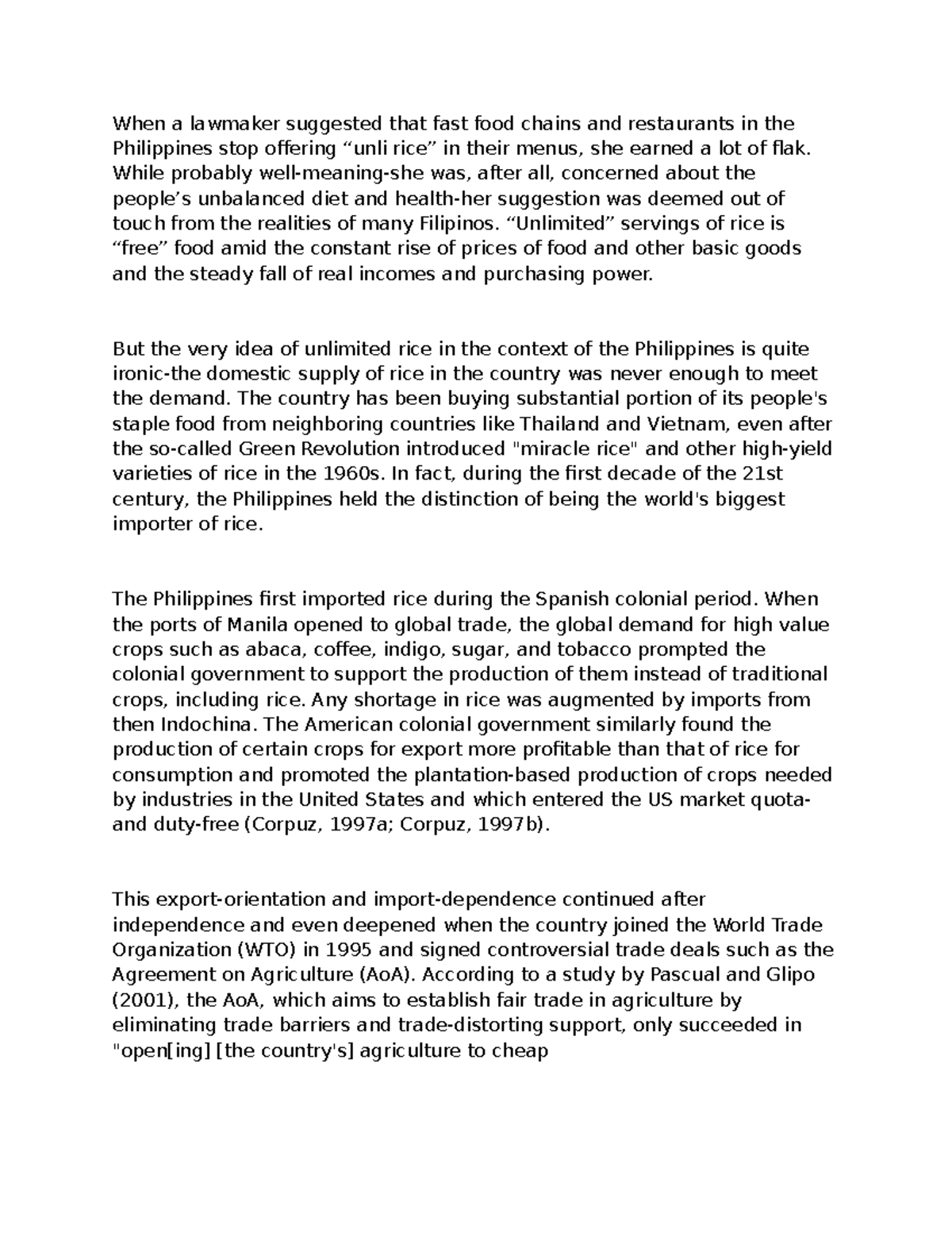Food Sovereignty and the Global Rice Crisis: Insights from the ...