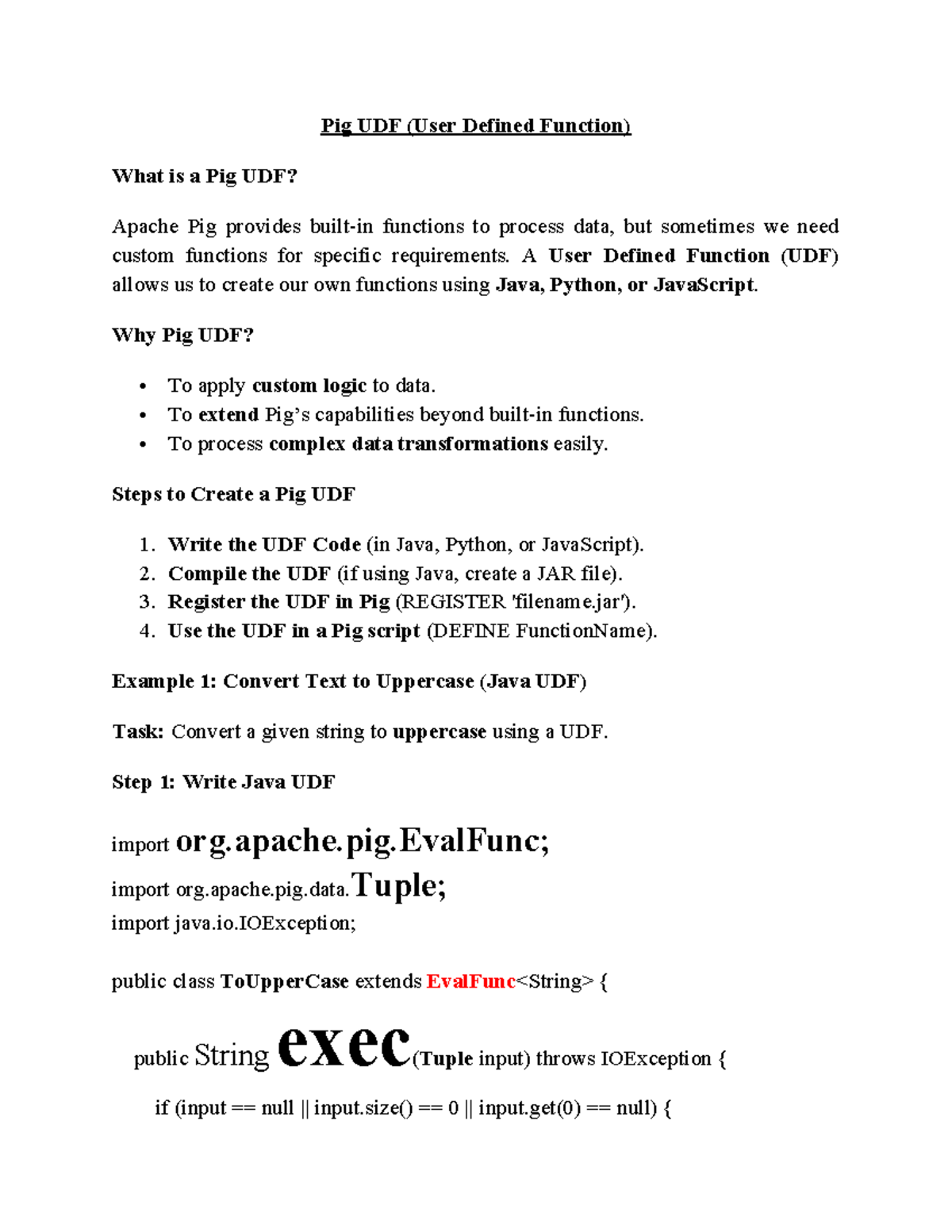 Pig UDF - Custom User Defined Functions in Apache Pig - Studocu