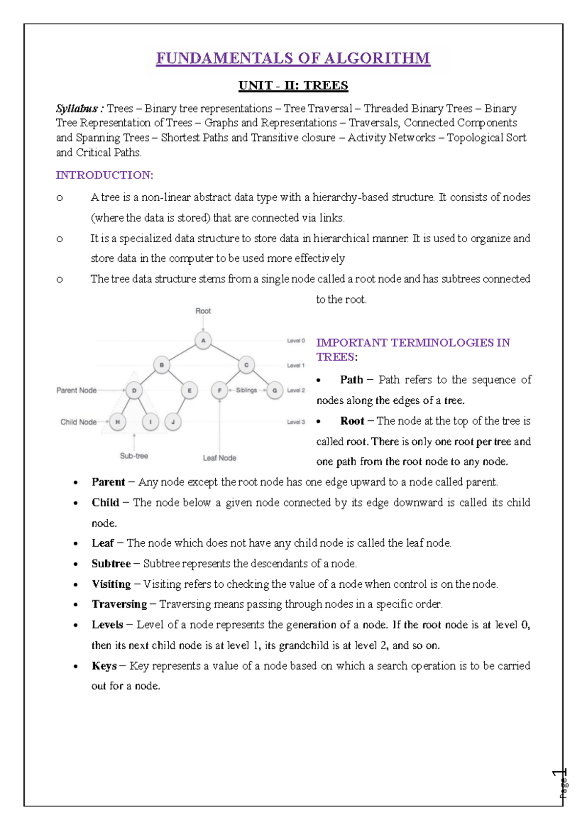 Unit II: Trees and Graphs - FOA Syllabus Notes - Studocu