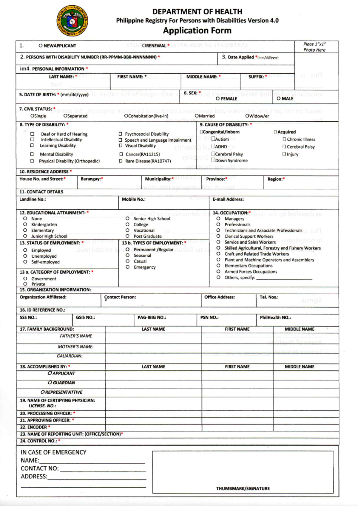 PWD Application Form for Persons with Disabilities Version 4 - Studocu