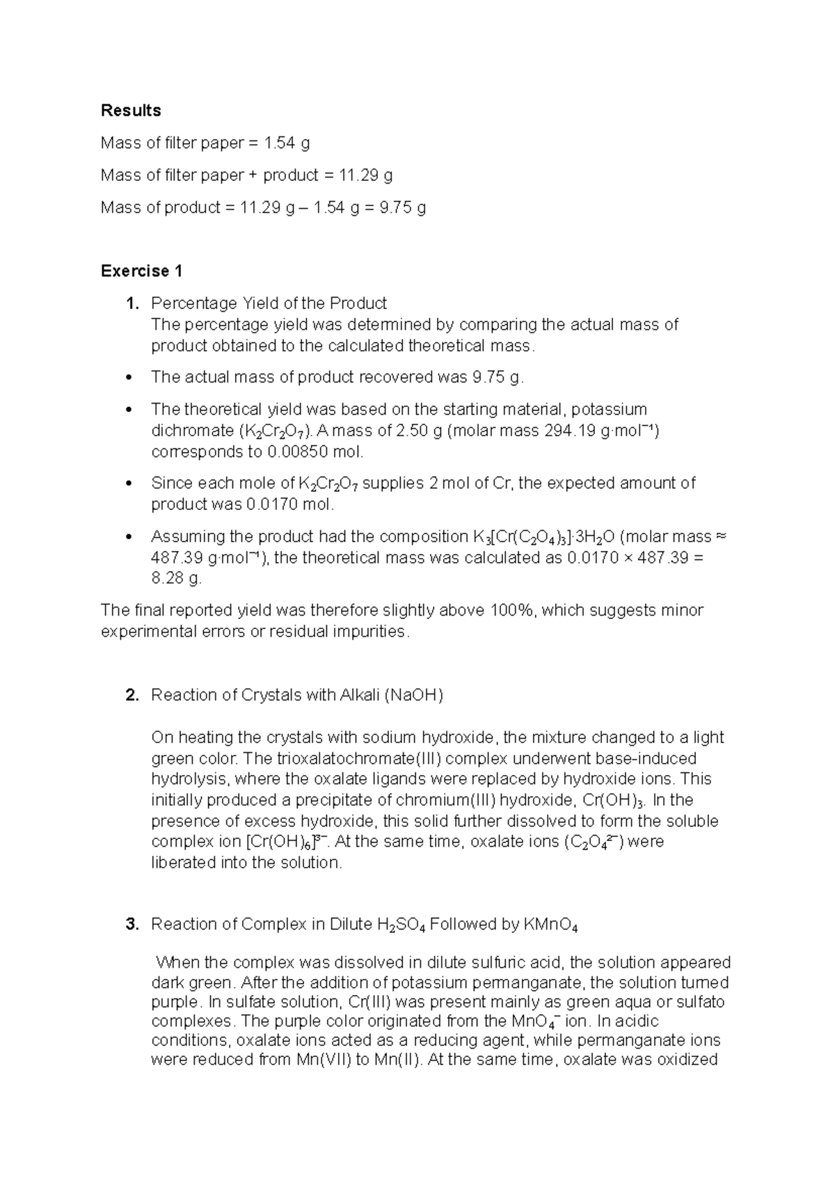 Nche321 Exp 7 Results: Practical 7 Analysis and Findings - Studocu
