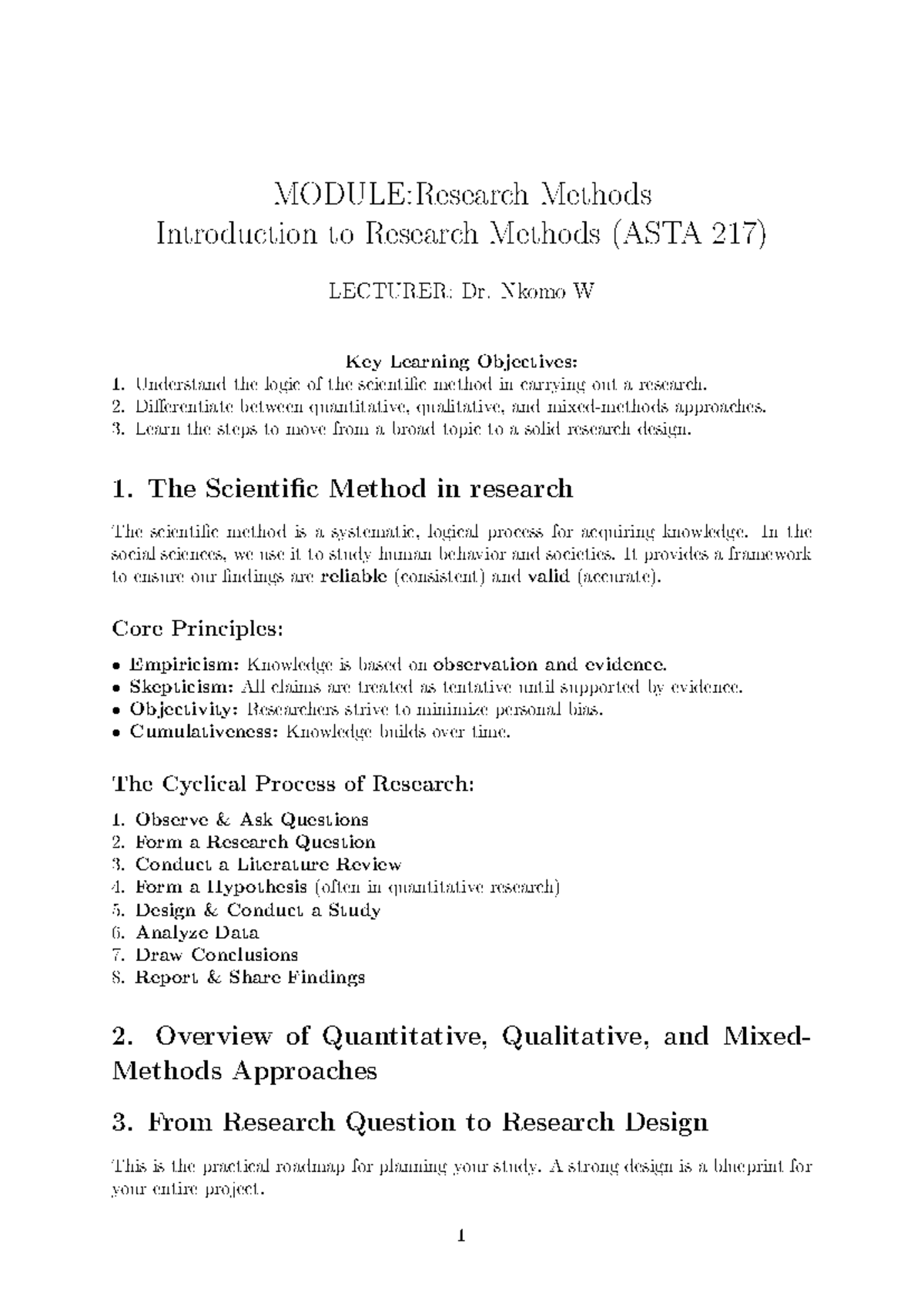 ASTA 217: Lecture Notes on Introduction to Research Methods - Studocu