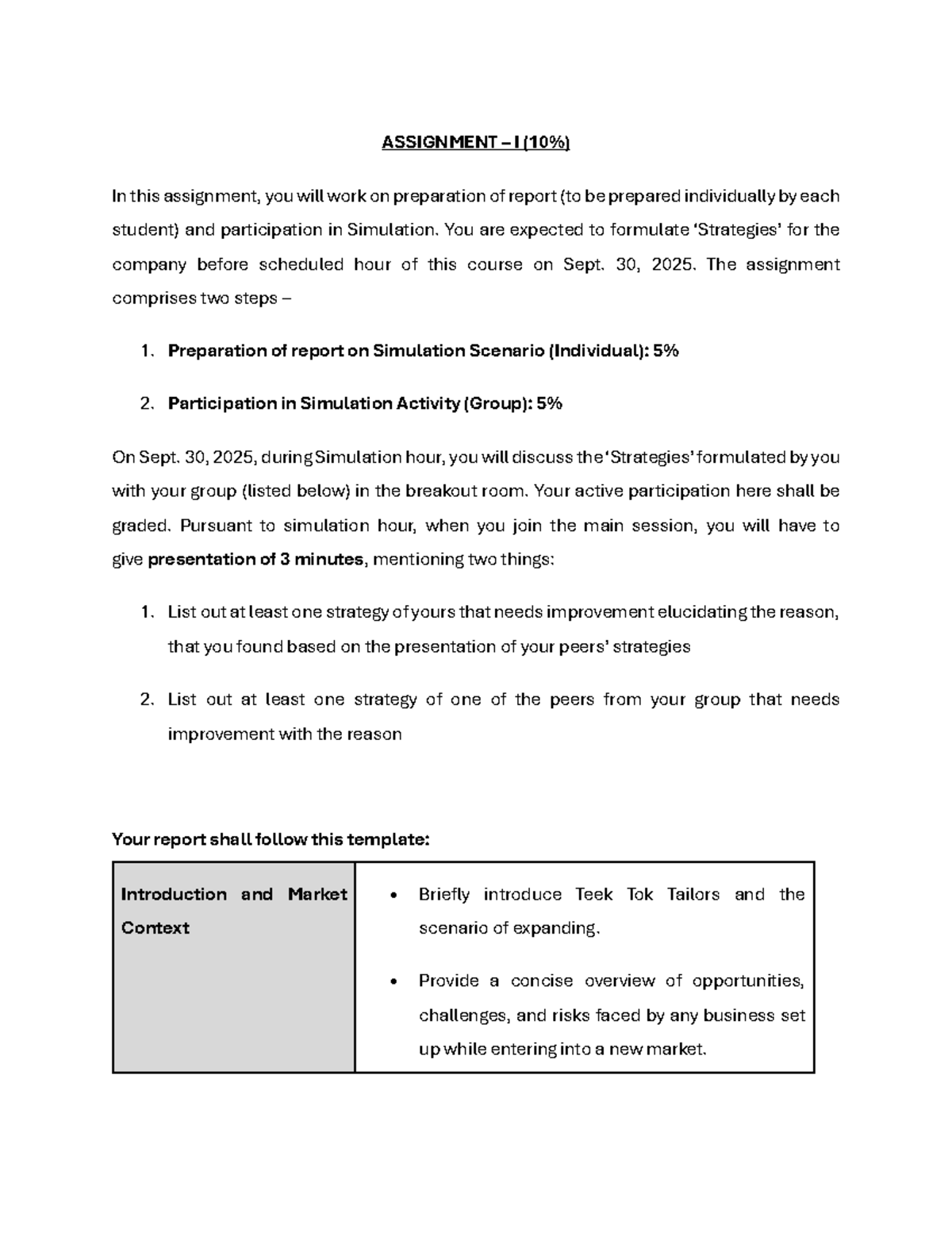 BUS 101: Assignment 1 - Business Simulation Report Preparation - Studocu