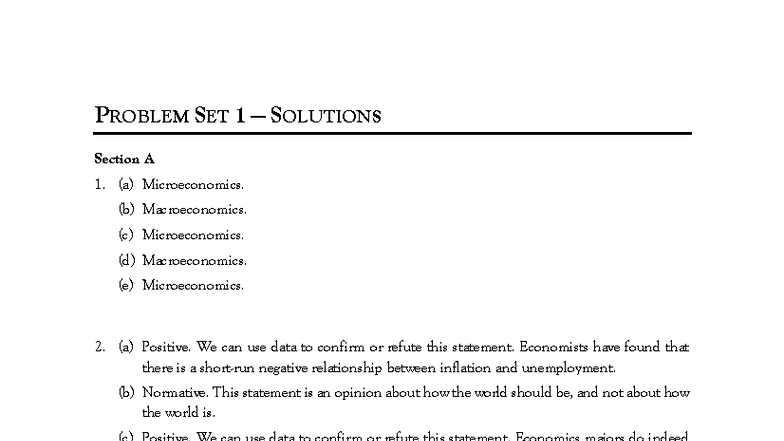 EC1101E Problem Set 1 - Detailed Solutions and Analysis - Studocu