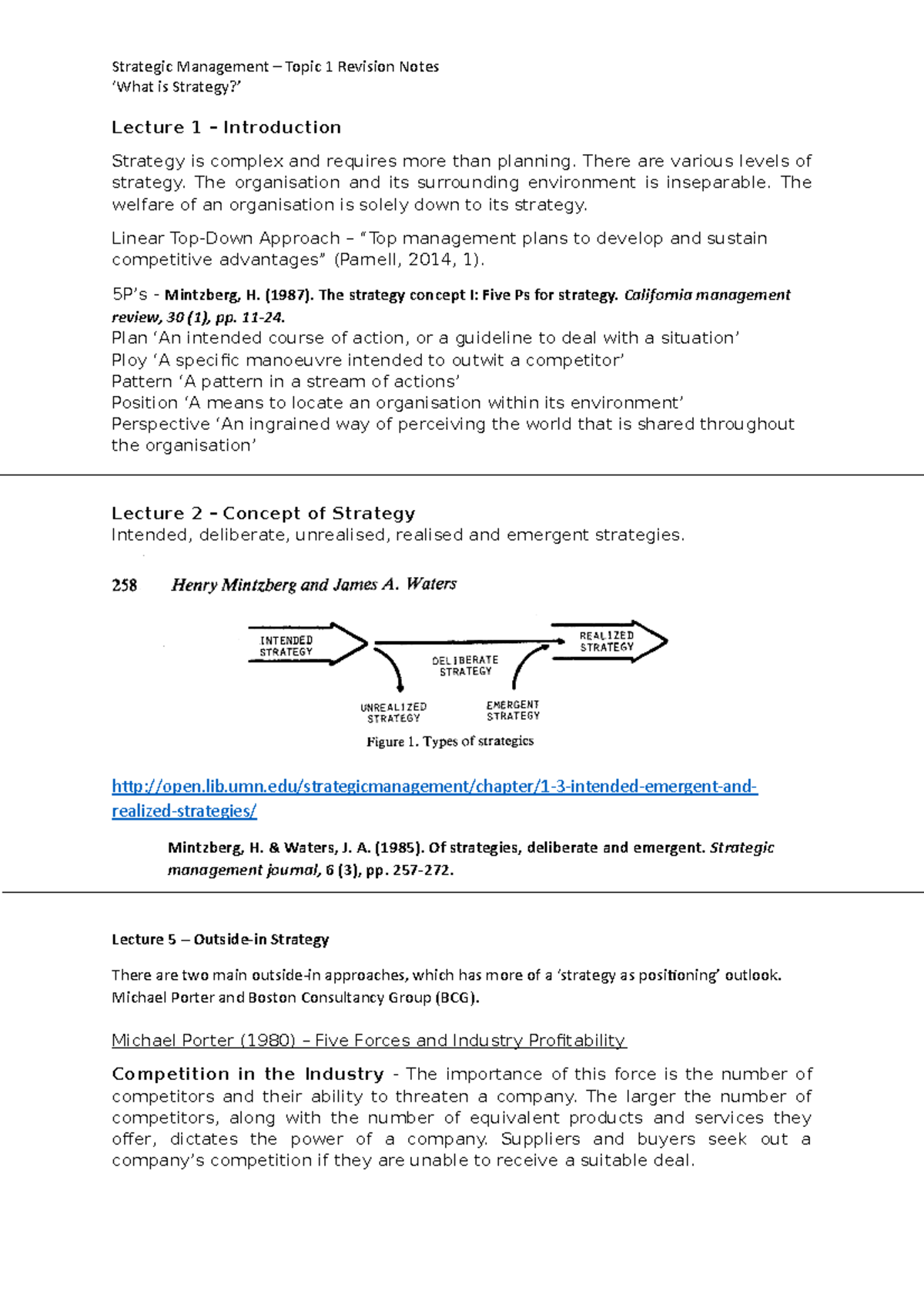 Strategic Management – Topic 1 Revision Notes: What is Strategy? - Studocu