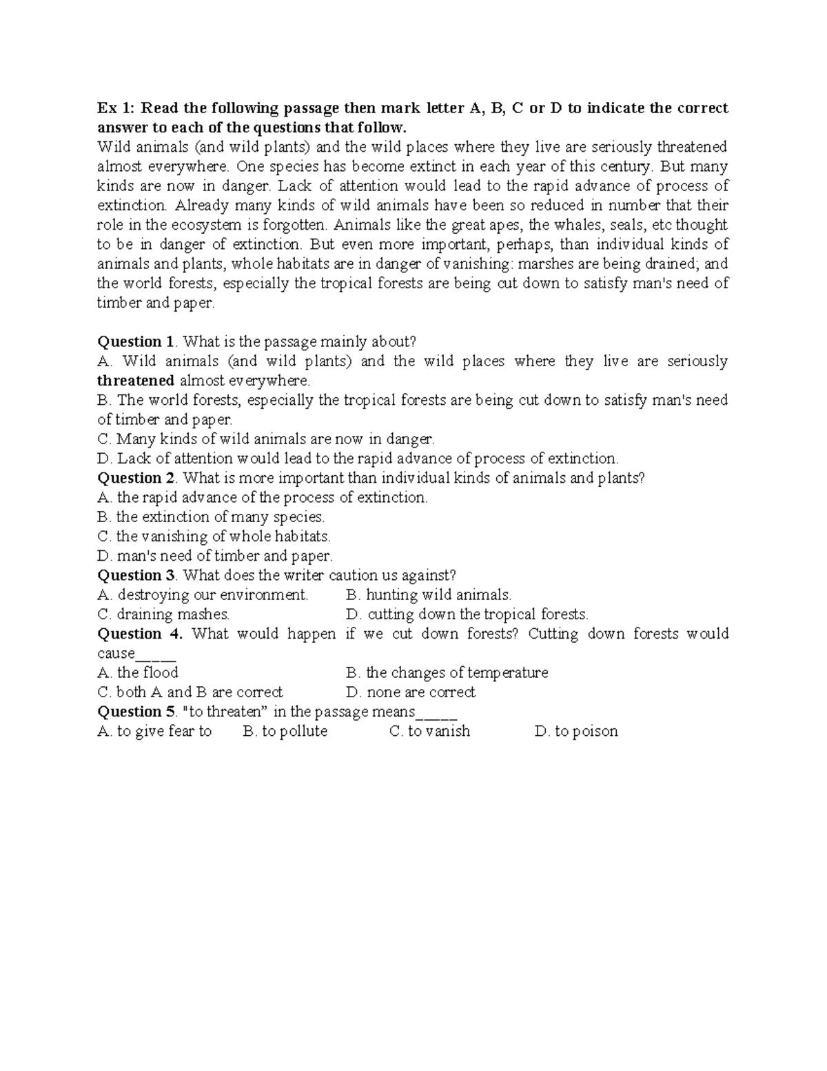 Reading Exercises: Comprehension & Vocabulary Practice - Studocu